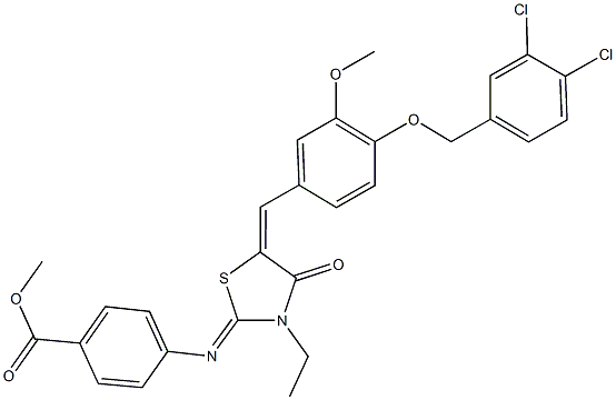 methyl 4-[(5-{4-[(3,4-dichlorobenzyl)oxy]-3-methoxybenzylidene}-3-ethyl-4-oxo-1,3-thiazolidin-2-ylidene)amino]benzoate Structure