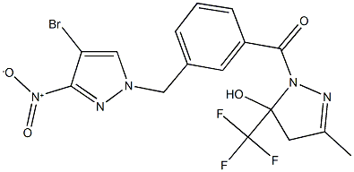 1-[3-({4-bromo-3-nitro-1H-pyrazol-1-yl}methyl)benzoyl]-3-methyl-5-(trifluoromethyl)-4,5-dihydro-1H-pyrazol-5-ol Struktur