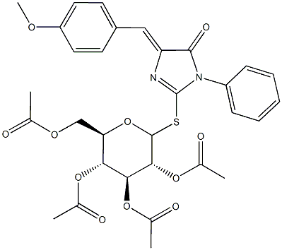 4-(4-methoxybenzylidene)-5-oxo-1-phenyl-4,5-dihydro-1H-imidazol-2-yl 2,3,4,6-tetra-O-acetyl-1-thiohexopyranoside Structure