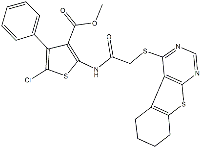 methyl 5-chloro-4-phenyl-2-{[(5,6,7,8-tetrahydro[1]benzothieno[2,3-d]pyrimidin-4-ylsulfanyl)acetyl]amino}-3-thiophenecarboxylate Structure