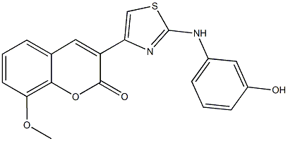3-[2-(3-hydroxyanilino)-1,3-thiazol-4-yl]-8-methoxy-2H-chromen-2-one 化学構造式