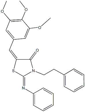 3-(2-phenylethyl)-2-(phenylimino)-5-(3,4,5-trimethoxybenzylidene)-1,3-thiazolidin-4-one 化学構造式