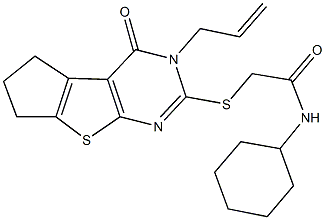 2-[(3-allyl-4-oxo-3,5,6,7-tetrahydro-4H-cyclopenta[4,5]thieno[2,3-d]pyrimidin-2-yl)sulfanyl]-N-cyclohexylacetamide 结构式