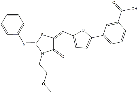  3-(5-{[3-(2-methoxyethyl)-4-oxo-2-(phenylimino)-1,3-thiazolidin-5-ylidene]methyl}-2-furyl)benzoic acid