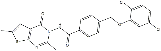 4-[(2,5-dichlorophenoxy)methyl]-N-(2,6-dimethyl-4-oxothieno[2,3-d]pyrimidin-3(4H)-yl)benzamide 化学構造式
