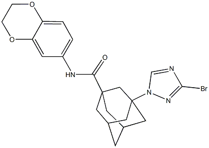 3-(3-bromo-1H-1,2,4-triazol-1-yl)-N-(2,3-dihydro-1,4-benzodioxin-6-yl)-1-adamantanecarboxamide,,结构式