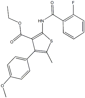 ethyl 2-[(2-fluorobenzoyl)amino]-4-(4-methoxyphenyl)-5-methyl-3-thiophenecarboxylate,,结构式