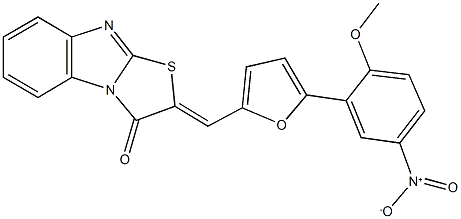 2-[(5-{5-nitro-2-methoxyphenyl}-2-furyl)methylene][1,3]thiazolo[3,2-a]benzimidazol-3(2H)-one,,结构式