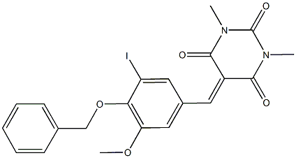 5-[4-(benzyloxy)-3-iodo-5-methoxybenzylidene]-1,3-dimethyl-2,4,6(1H,3H,5H)-pyrimidinetrione Structure