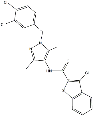 3-chloro-N-[1-(3,4-dichlorobenzyl)-3,5-dimethyl-1H-pyrazol-4-yl]-1-benzothiophene-2-carboxamide,,结构式