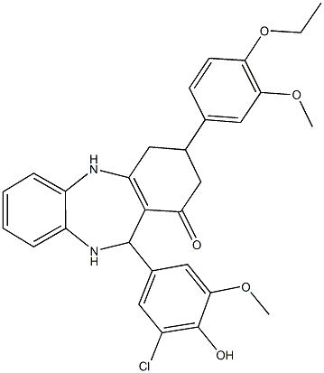 11-(3-chloro-4-hydroxy-5-methoxyphenyl)-3-(4-ethoxy-3-methoxyphenyl)-2,3,4,5,10,11-hexahydro-1H-dibenzo[b,e][1,4]diazepin-1-one Structure