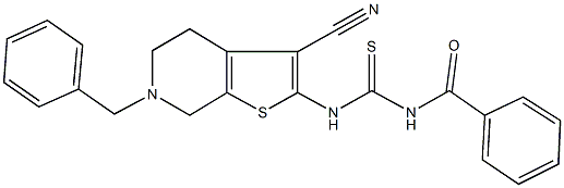 N-benzoyl-N'-(6-benzyl-3-cyano-4,5,6,7-tetrahydrothieno[2,3-c]pyridin-2-yl)thiourea Struktur