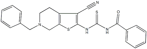 N-benzoyl-N'-(6-benzyl-3-cyano-4,5,6,7-tetrahydrothieno[2,3-c]pyridin-2-yl)thiourea,,结构式