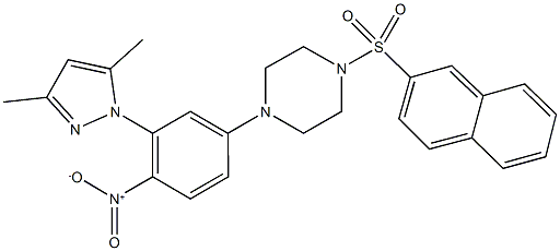 1-{3-(3,5-dimethyl-1H-pyrazol-1-yl)-4-nitrophenyl}-4-(2-naphthylsulfonyl)piperazine Struktur