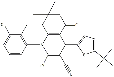 2-amino-4-(5-tert-butylthien-2-yl)-1-(3-chloro-2-methylphenyl)-7,7-dimethyl-5-oxo-1,4,5,6,7,8-hexahydroquinoline-3-carbonitrile Struktur