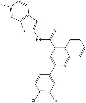2-(3,4-dichlorophenyl)-N-(6-methyl-1,3-benzothiazol-2-yl)-4-quinolinecarboxamide,,结构式
