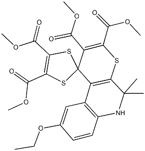 tetramethyl 9'-ethoxy-5',5'-dimethyl-5',6'-dihydrospiro(1,3-dithiole-2,1'-1H-thiopyrano[2,3-c]quinoline)-2',3',4,5-tetracarboxylate 结构式