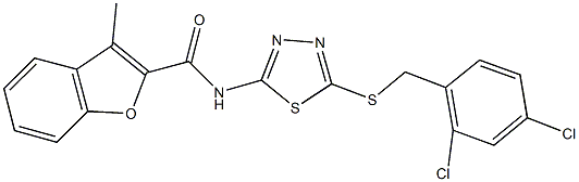 N-{5-[(2,4-dichlorobenzyl)sulfanyl]-1,3,4-thiadiazol-2-yl}-3-methyl-1-benzofuran-2-carboxamide Structure