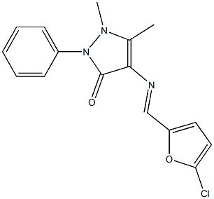 4-{[(5-chloro-2-furyl)methylene]amino}-1,5-dimethyl-2-phenyl-1,2-dihydro-3H-pyrazol-3-one,,结构式