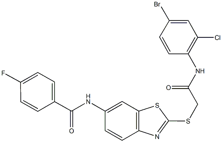 N-(2-{[2-(4-bromo-2-chloroanilino)-2-oxoethyl]sulfanyl}-1,3-benzothiazol-6-yl)-4-fluorobenzamide Structure