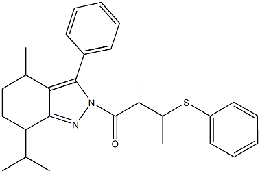 3-(7-isopropyl-4-methyl-3-phenyl-4,5,6,7-tetrahydro-2H-indazol-2-yl)-1,2-dimethyl-3-oxopropyl phenyl sulfide Structure