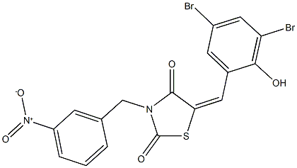 5-(3,5-dibromo-2-hydroxybenzylidene)-3-{3-nitrobenzyl}-1,3-thiazolidine-2,4-dione,,结构式