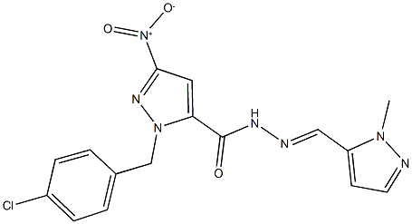 1-(4-chlorobenzyl)-3-nitro-N'-[(1-methyl-1H-pyrazol-5-yl)methylene]-1H-pyrazole-5-carbohydrazide,,结构式