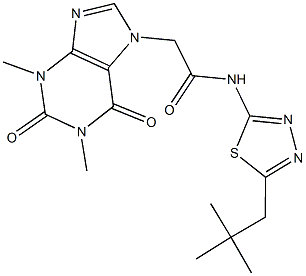 2-(1,3-dimethyl-2,6-dioxo-1,2,3,6-tetrahydro-7H-purin-7-yl)-N-(5-neopentyl-1,3,4-thiadiazol-2-yl)acetamide 化学構造式