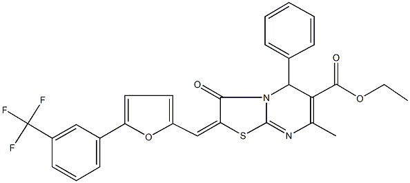 ethyl 7-methyl-3-oxo-5-phenyl-2-({5-[3-(trifluoromethyl)phenyl]-2-furyl}methylene)-2,3-dihydro-5H-[1,3]thiazolo[3,2-a]pyrimidine-6-carboxylate Structure