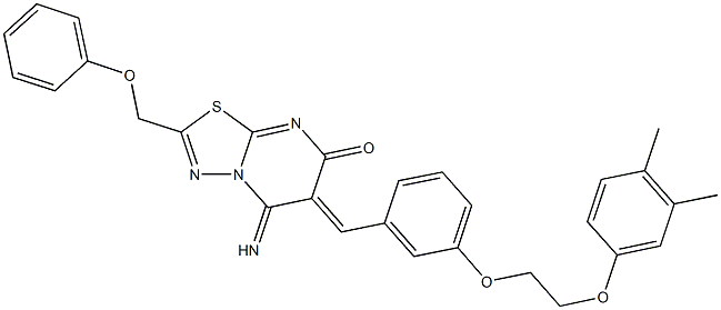 6-{3-[2-(3,4-dimethylphenoxy)ethoxy]benzylidene}-5-imino-2-(phenoxymethyl)-5,6-dihydro-7H-[1,3,4]thiadiazolo[3,2-a]pyrimidin-7-one 结构式