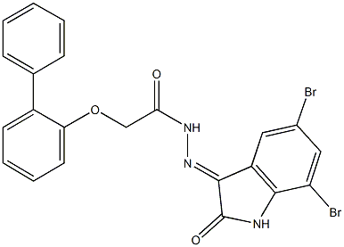 2-([1,1'-biphenyl]-2-yloxy)-N'-(5,7-dibromo-2-oxo-1,2-dihydro-3H-indol-3-ylidene)acetohydrazide,,结构式