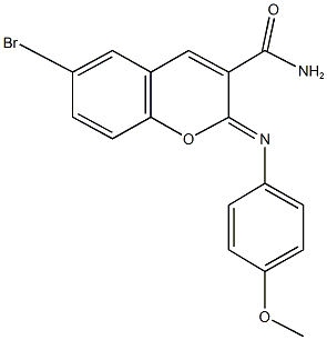 6-bromo-2-[(4-methoxyphenyl)imino]-2H-chromene-3-carboxamide,,结构式