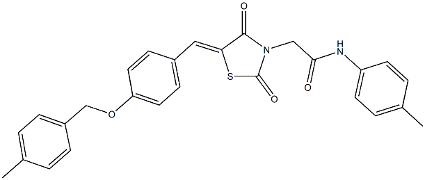 2-(5-{4-[(4-methylbenzyl)oxy]benzylidene}-2,4-dioxo-1,3-thiazolidin-3-yl)-N-(4-methylphenyl)acetamide 化学構造式