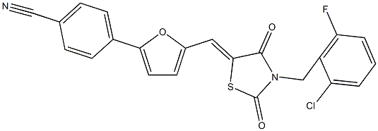 4-(5-{[3-(2-chloro-6-fluorobenzyl)-2,4-dioxo-1,3-thiazolidin-5-ylidene]methyl}-2-furyl)benzonitrile 结构式