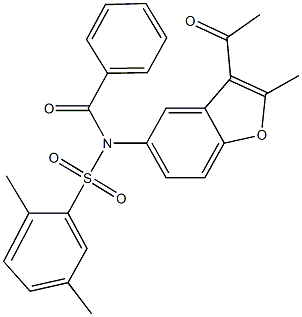 N-(3-acetyl-2-methyl-1-benzofuran-5-yl)-N-benzoyl-2,5-dimethylbenzenesulfonamide Struktur