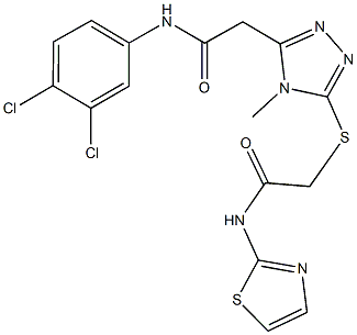 2-({5-[2-(3,4-dichloroanilino)-2-oxoethyl]-4-methyl-4H-1,2,4-triazol-3-yl}sulfanyl)-N-(1,3-thiazol-2-yl)acetamide Struktur