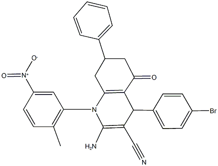 2-amino-4-(4-bromophenyl)-1-{5-nitro-2-methylphenyl}-5-oxo-7-phenyl-1,4,5,6,7,8-hexahydroquinoline-3-carbonitrile,,结构式