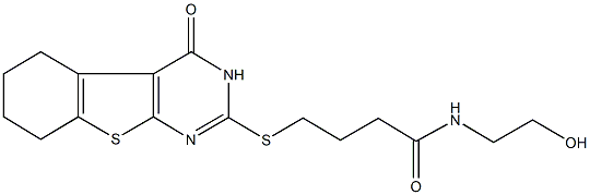 N-(2-hydroxyethyl)-4-[(4-oxo-3,4,5,6,7,8-hexahydro[1]benzothieno[2,3-d]pyrimidin-2-yl)sulfanyl]butanamide 结构式