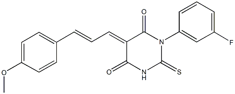 1-(3-fluorophenyl)-5-[3-(4-methoxyphenyl)prop-2-enylidene]-2-thioxodihydropyrimidine-4,6(1H,5H)-dione Struktur