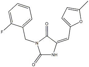 3-(2-fluorobenzyl)-5-[(5-methyl-2-furyl)methylene]-2,4-imidazolidinedione 化学構造式