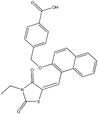 4-[({1-[(3-ethyl-2,4-dioxo-1,3-thiazolidin-5-ylidene)methyl]-2-naphthyl}oxy)methyl]benzoic acid 化学構造式