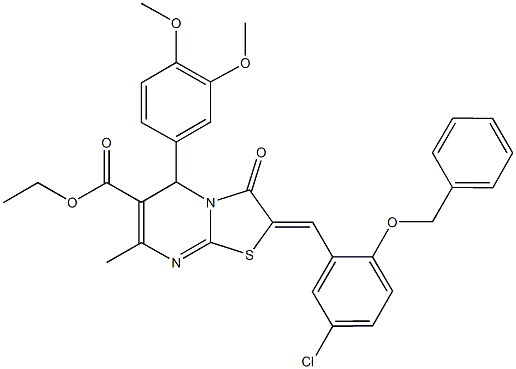 ethyl 2-[2-(benzyloxy)-5-chlorobenzylidene]-5-(3,4-dimethoxyphenyl)-7-methyl-3-oxo-2,3-dihydro-5H-[1,3]thiazolo[3,2-a]pyrimidine-6-carboxylate Structure