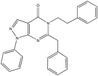 6-benzyl-1-phenyl-5-(2-phenylethyl)-1,5-dihydro-4H-pyrazolo[3,4-d]pyrimidin-4-one Struktur