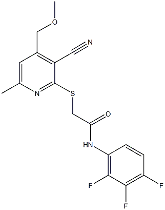 2-{[3-cyano-4-(methoxymethyl)-6-methyl-2-pyridinyl]sulfanyl}-N-(2,3,4-trifluorophenyl)acetamide,,结构式