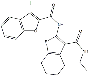 N-{3-[(ethylamino)carbonyl]-4,5,6,7-tetrahydro-1-benzothien-2-yl}-3-methyl-1-benzofuran-2-carboxamide 结构式