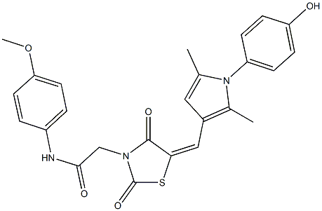 2-(5-{[1-(4-hydroxyphenyl)-2,5-dimethyl-1H-pyrrol-3-yl]methylene}-2,4-dioxo-1,3-thiazolidin-3-yl)-N-(4-methoxyphenyl)acetamide,,结构式