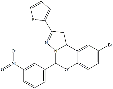 9-bromo-5-{3-nitrophenyl}-2-thien-2-yl-1,10b-dihydropyrazolo[1,5-c][1,3]benzoxazine,,结构式