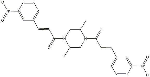 1,4-bis(3-{3-nitrophenyl}acryloyl)-2,5-dimethylpiperazine 化学構造式