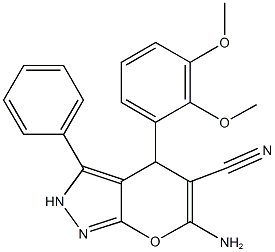 6-amino-4-[2,3-bis(methyloxy)phenyl]-3-phenyl-2,4-dihydropyrano[2,3-c]pyrazole-5-carbonitrile 结构式