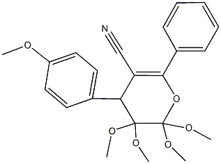 2,2,3,3-tetramethoxy-4-(4-methoxyphenyl)-6-phenyl-3,4-dihydro-2H-pyran-5-carbonitrile 化学構造式